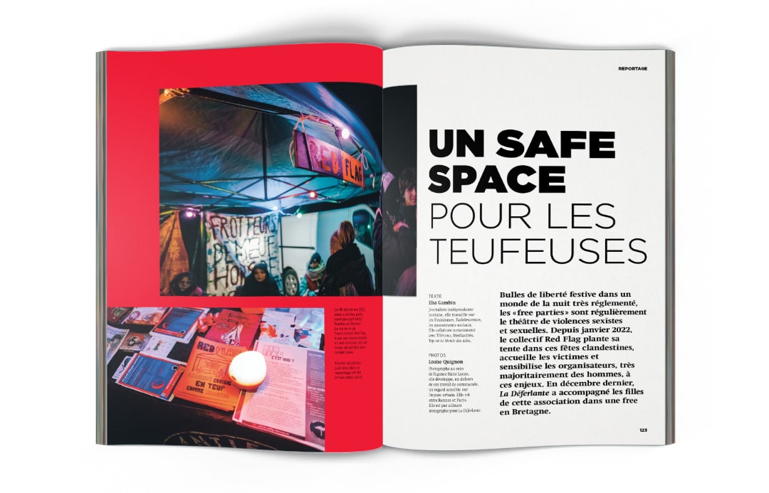 Le 18 décembre 2022, dans une free party quelque part entre Nantes et Rennes. Le barnum de l’association Red Flag, avec ses néons colorés et ses tentures, est une oasis de lumière dans la nuit noire.